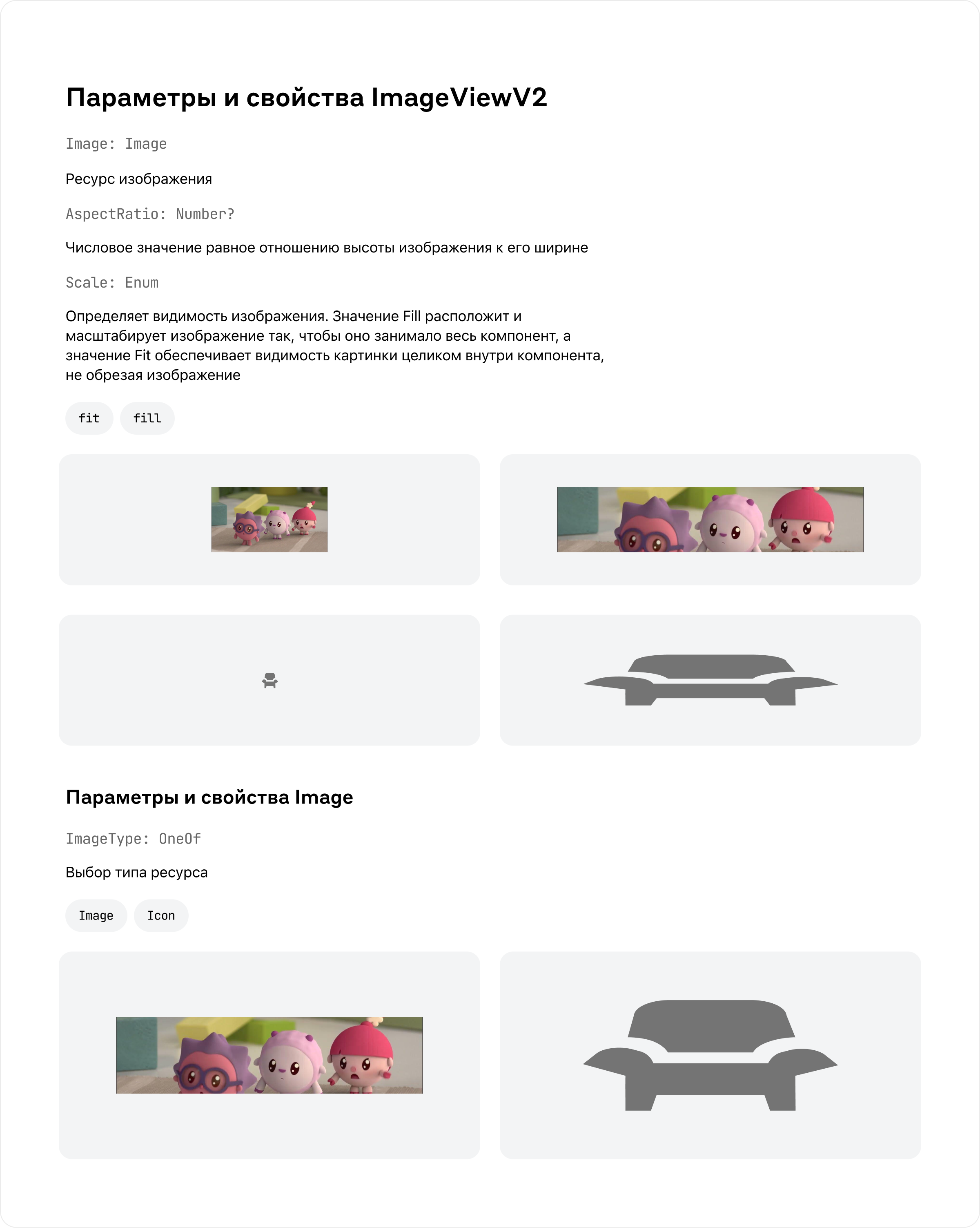 Документация ImageView V2: AspectRatio, Fit и Fill, варианты Image и Icon